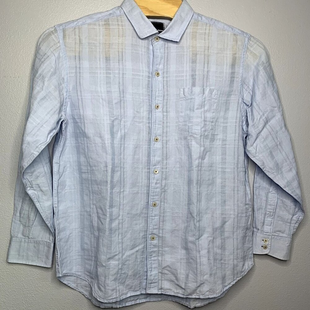 Tommy Bahama Linen Cotton Long Sleeve Button Down Dress Shirt SZ XL Blue #0836